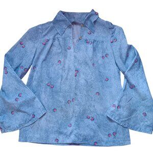 True Vintage Women's Medium Peasant Blouse 1970s Ladybug Handmade Pullover Moo